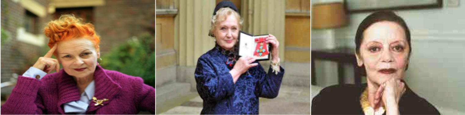 Colour pictures of Vivienne Westwood, Celia Birtwell and the late Jean Muir